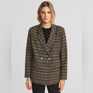 Heartloom brown plaid double breasted blazer size small academia old money
